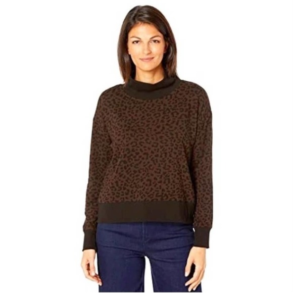Vince Camuto Mock Neck Sweatshirt Brown Black Leopard Print Sz XXS Long Sleeve - Picture 1 of 9